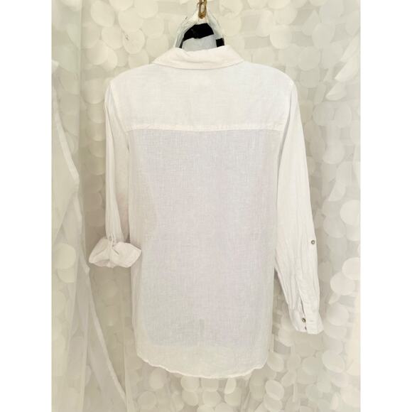 Sigrid Olsen Women's White 100% Linen Button Down VNeck Collar Blouse Shirt Sz S - Picture 4 of 8